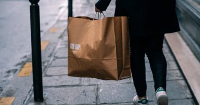 person carrying a uniqlo paper bag