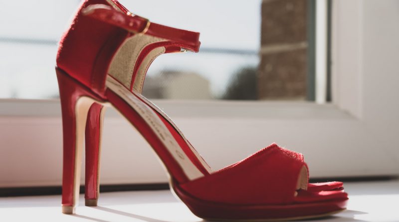 red leather peep toe heeled sandals