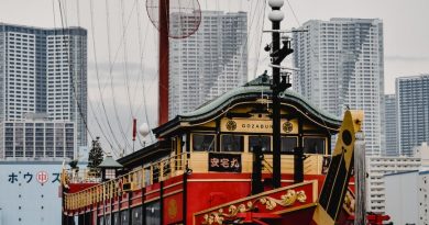 a traditional ferry sailing on the bay of tokyo